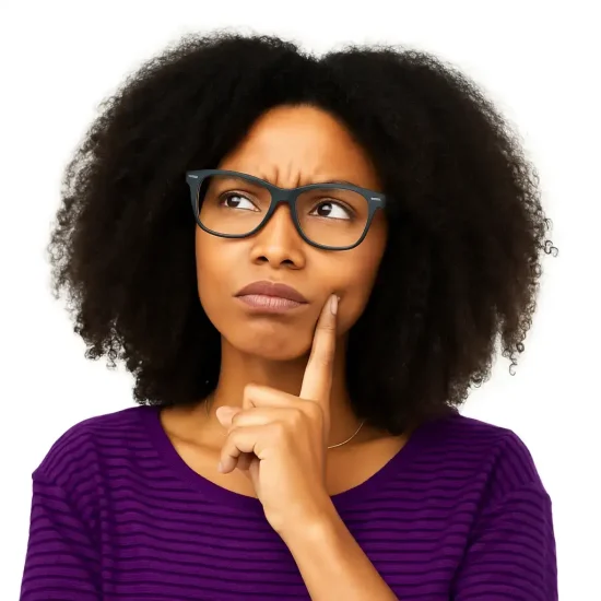 Woman thinking with finger on chin, symbolizing questions and answers for Screamer Telecoms’ Fibre, LTE, and Wi‑Fi Internet FAQs in South Africa Woman thinking with finger on chin, symbolizing questions and answers for Screamer Telecoms’ Fibre, LTE, and Wi‑Fi Internet FAQs in South Africa
